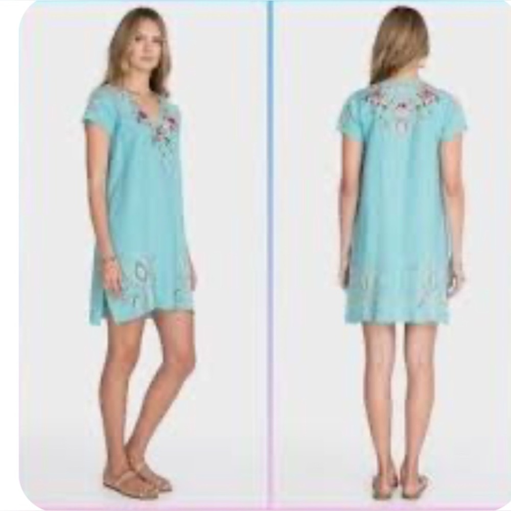 Johnny Was Teal Dress with Floral Embroidery
Short dress